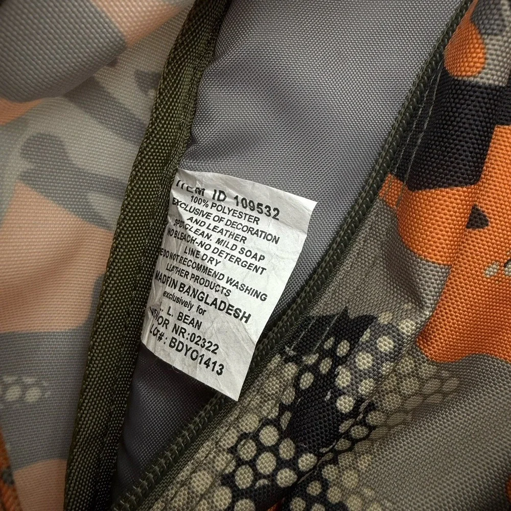 LL‎ Bean 90s Deluxe Backpack Orange Camo Reflective Outdoors School Vintage EUC